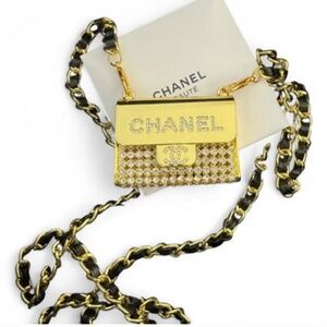 Chanel Gold/Rhinestone Belt or Shoulder Mini AirPods Holder